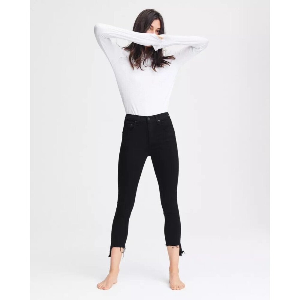 Rag & Bone Jeans Nina High Rise Ankle Skinny Step Hem Black Denim